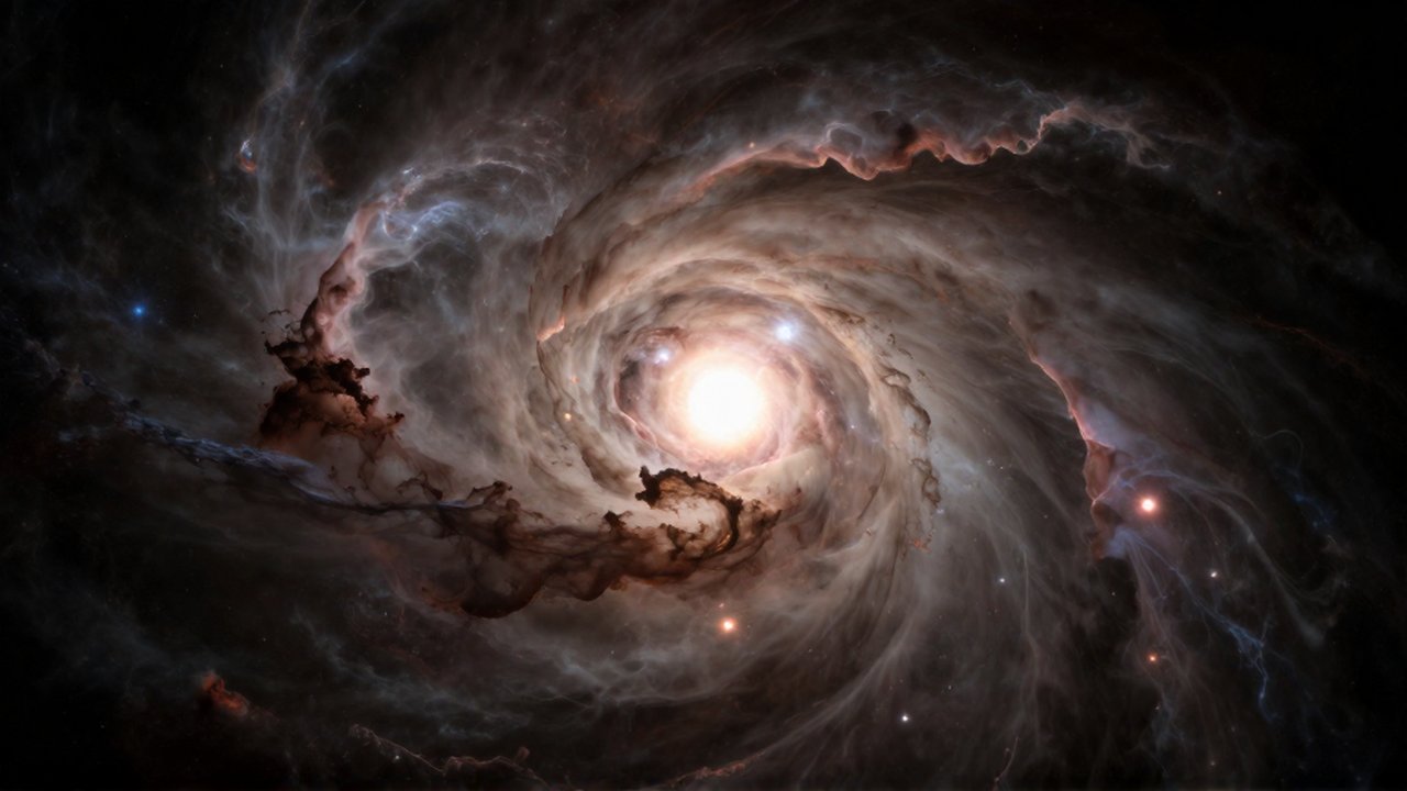 Una brillante protoestrella se enciende en el centro de una densa nebulosa de gas y polvo cósmico.