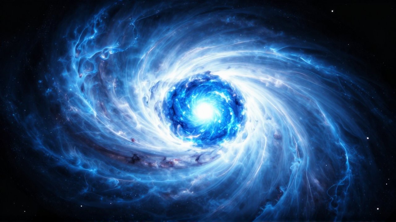 Estrella supergigante de color azul brillante con texturas de plasma sobre un fondo cósmico profundo.