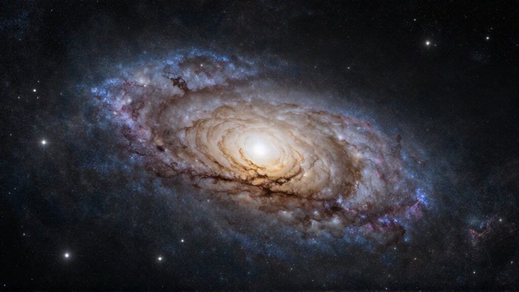 Vista cinematográfica de la galaxia Vía Láctea con sus brillantes brazos espirales y cúmulos estelares.