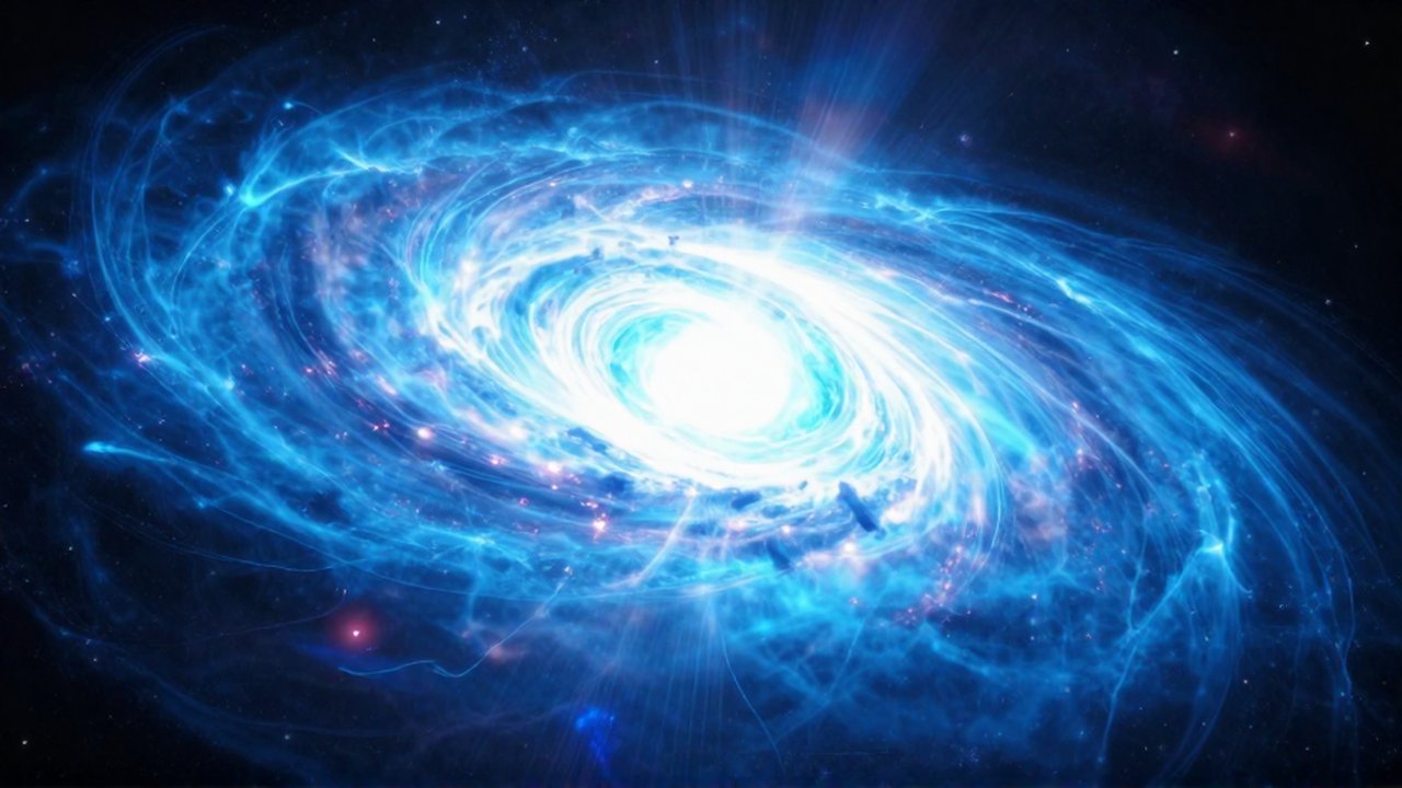 Colosal estrella azul supergigante emitiendo ondas de choque y luz intensa en el espacio profundo.