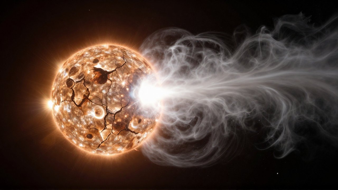 Núcleo de un cometa con una brillante coma y cola de gas acercándose al Sol.