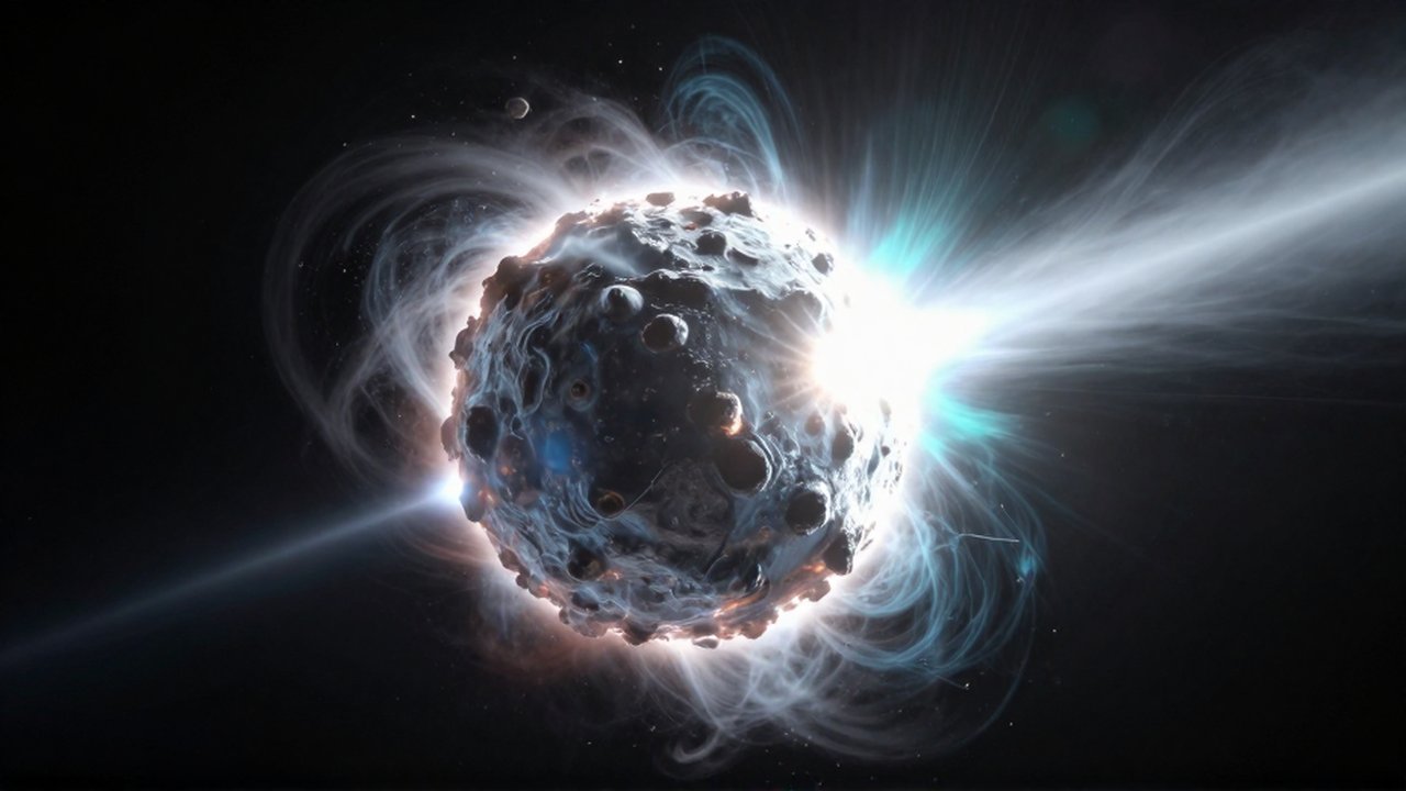 Núcleo de un cometa con hielo y polvo cósmico desprendiendo nubes de gas brillantes.