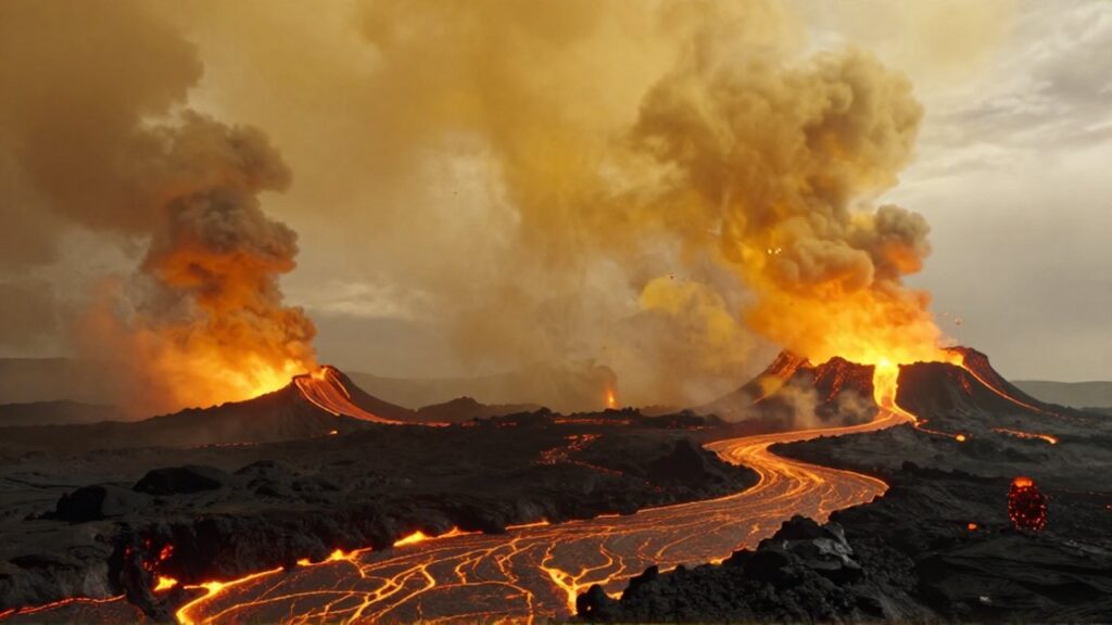 Superficie de Venus con erupciones volcánicas