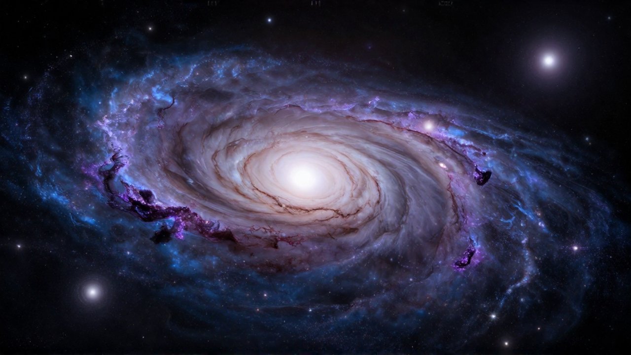 Colisión cósmica entre las galaxias de la Vía Láctea y Andrómeda con brillantes nubes de gas y estrellas.